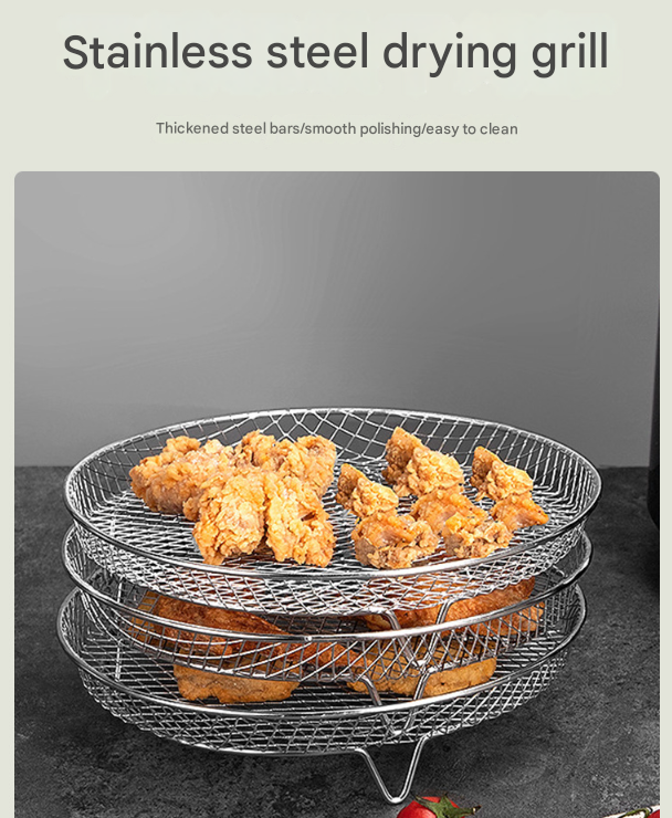 Silver 3-Pack Stackable Air fryer Racks - Food Grade Stainless Steel Multi-Layer Dehydrator & Crisper Tray Accessory - Image 4