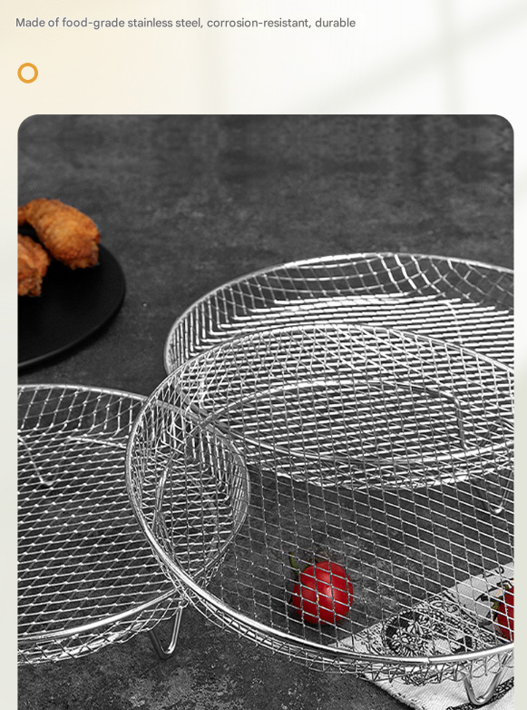 Silver 3-Pack Stackable Air fryer Racks - Food Grade Stainless Steel Multi-Layer Dehydrator & Crisper Tray Accessory - Image 5