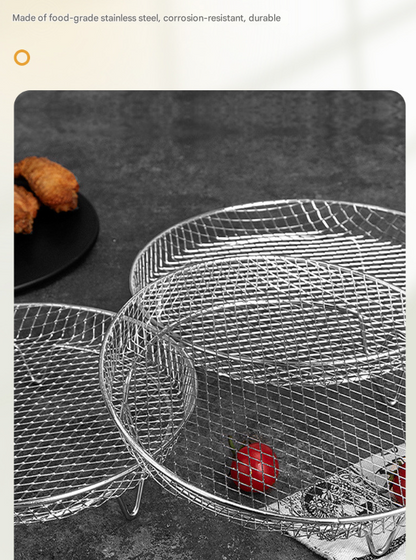 Silver 3-Pack Stackable Air fryer Racks - Food Grade Stainless Steel Multi-Layer Dehydrator & Crisper Tray Accessory - Image 5