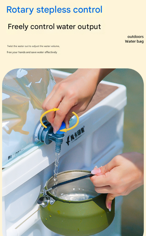 1 Piece Grey 8L Foldable Water Bag - Large Capacity Portable Water Carrier with Spigot for Camping & Outdoors - Image 5