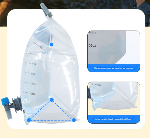 1 Piece Grey 8L Foldable Water Bag - Large Capacity Portable Water Carrier with Spigot for Camping & Outdoors - Image 8
