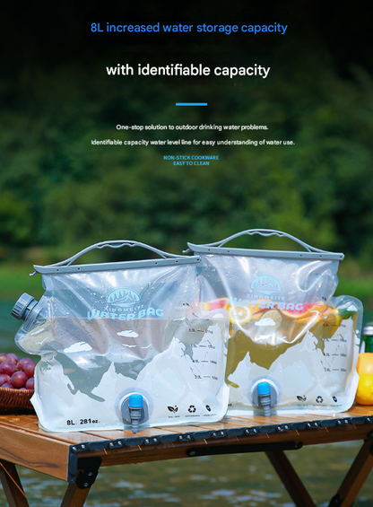 2 Pcs Grey 8L Foldable Water Bag - Large Capacity Portable Water Carrier with Spigot for Camping & Outdoors - Image 6