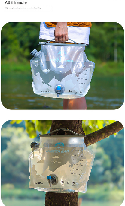 2 Pcs Grey 8L Foldable Water Bag - Large Capacity Portable Water Carrier with Spigot for Camping & Outdoors - Image 7