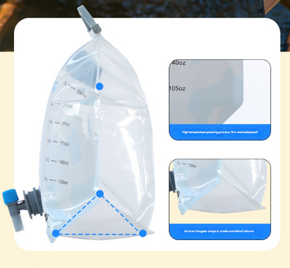 2 Pcs Grey 8L Foldable Water Bag - Large Capacity Portable Water Carrier with Spigot for Camping & Outdoors - Image 8