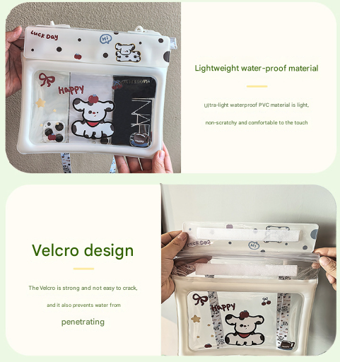 2 Pcs Cartoon Dog Pattern On White Background Cute Floating Waterproof Pouch - Touch-Sensitive Screen & Adjustable Strap - Image 6