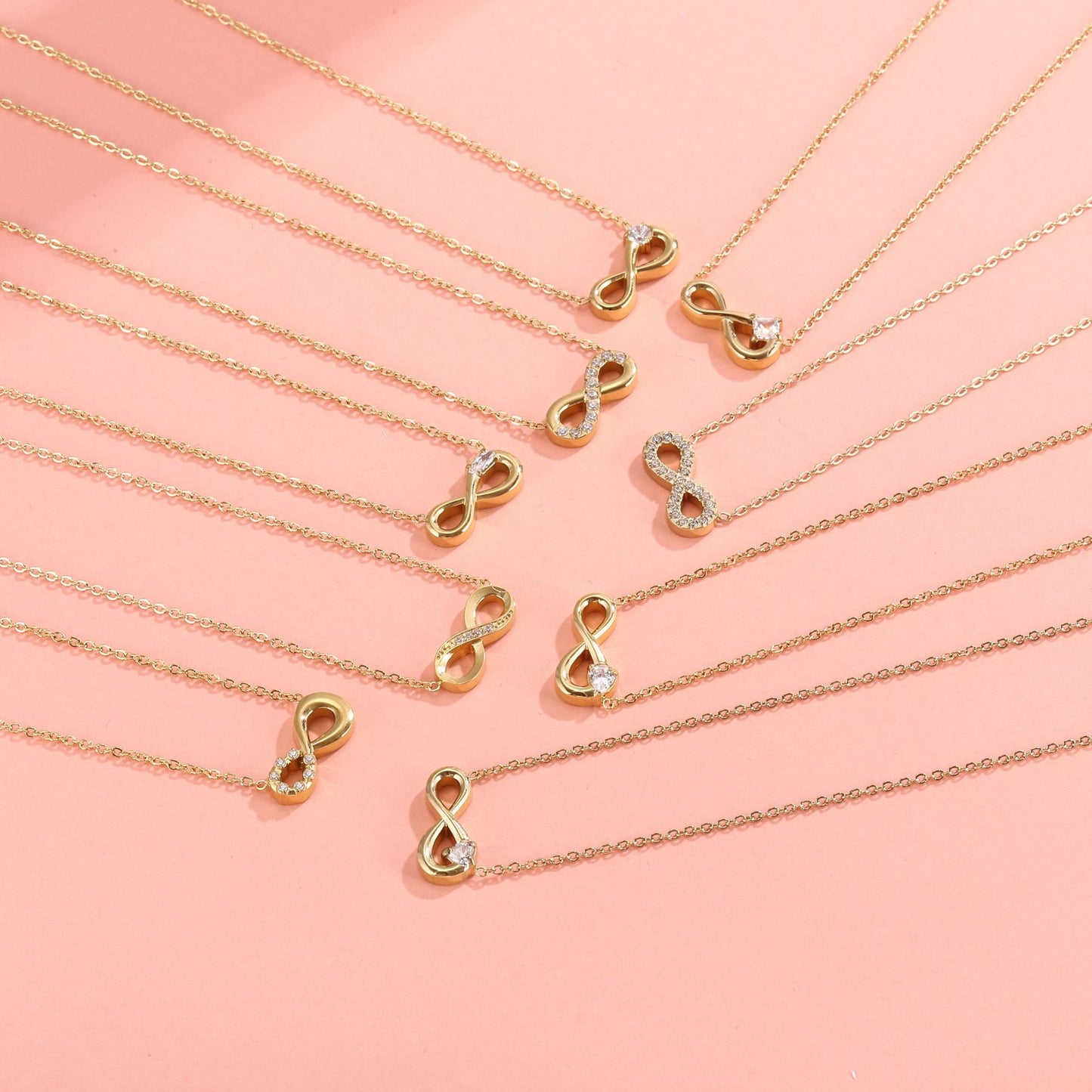 Style 1 Gold Infinity Necklace for Women - Dainty Titanium Steel Pendant with Sparkling Cubic Zirconia - Image 2