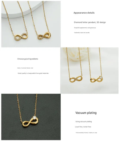 Style 3 Gold Infinity Necklace for Women - Dainty Titanium Steel Pendant with Sparkling Cubic Zirconia - Image 4