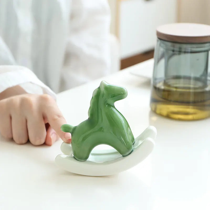 Light Green Modern Ceramic Rocking Horse Ornament - Cute Porcelain Figurine for Desk & Shelf Decor - Image 3