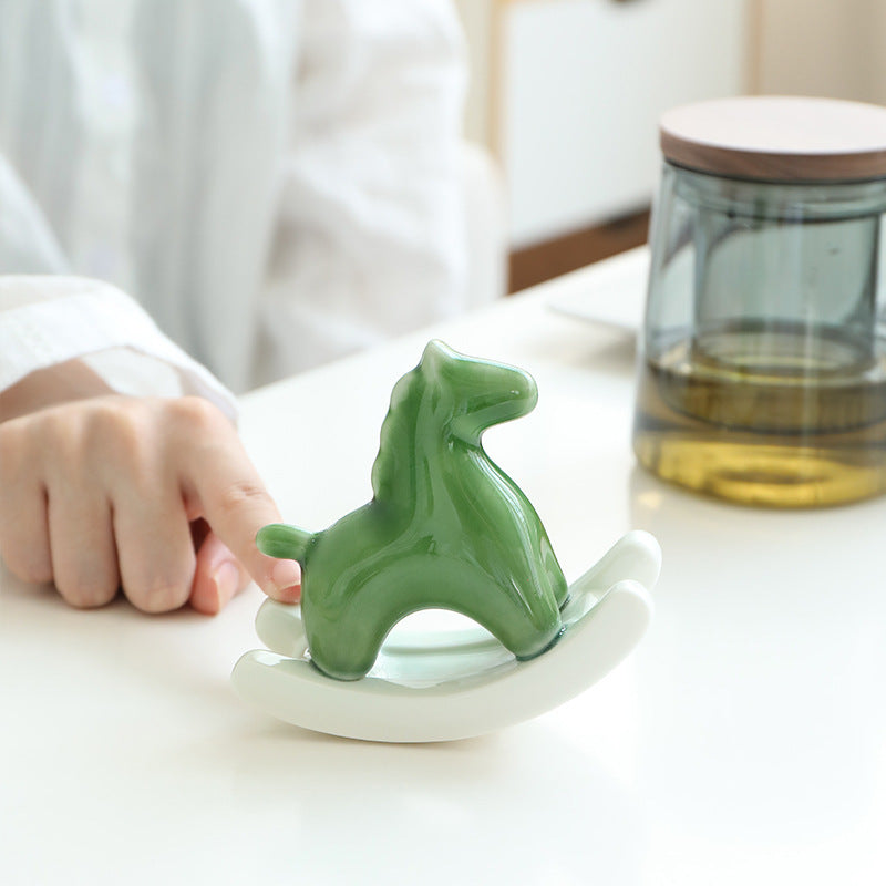 Pink Modern Ceramic Rocking Horse Ornament - Cute Porcelain Figurine for Desk & Shelf Decor - Image 3
