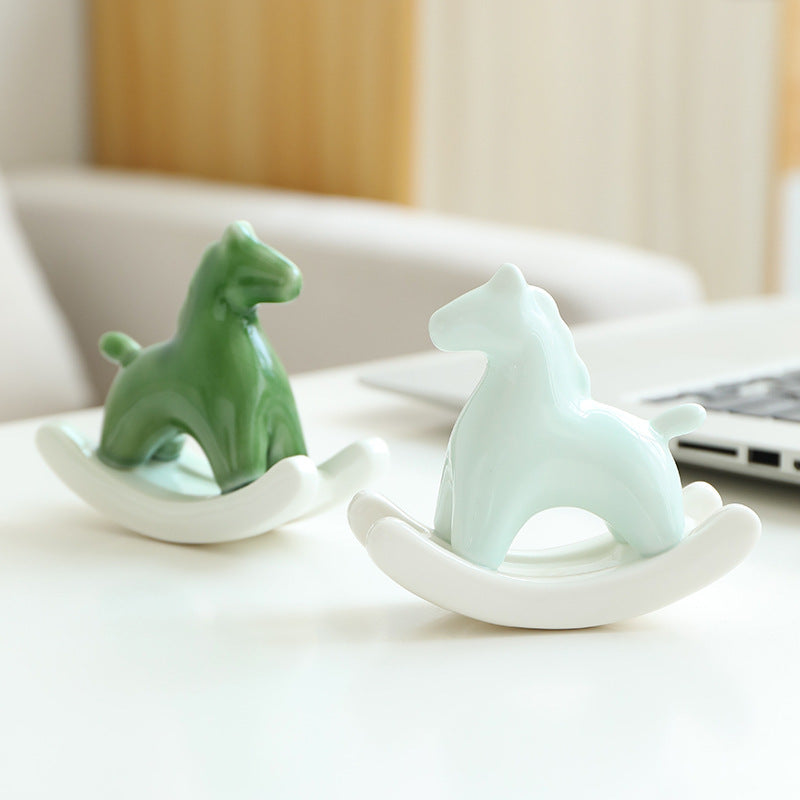 Pink Modern Ceramic Rocking Horse Ornament - Cute Porcelain Figurine for Desk & Shelf Decor - Image 4