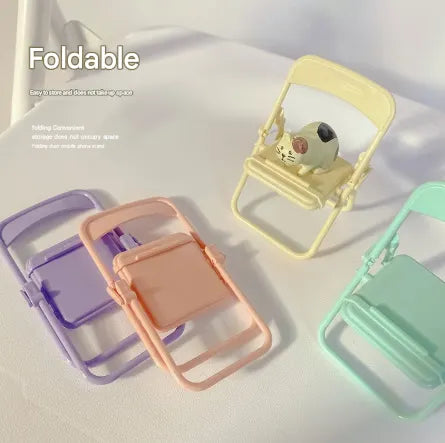 Color Mixing Adorable Mini Folding Chair Phone Stand - 4 Pack Cute Desktop Holder for Hands-Free Viewing - Image 3