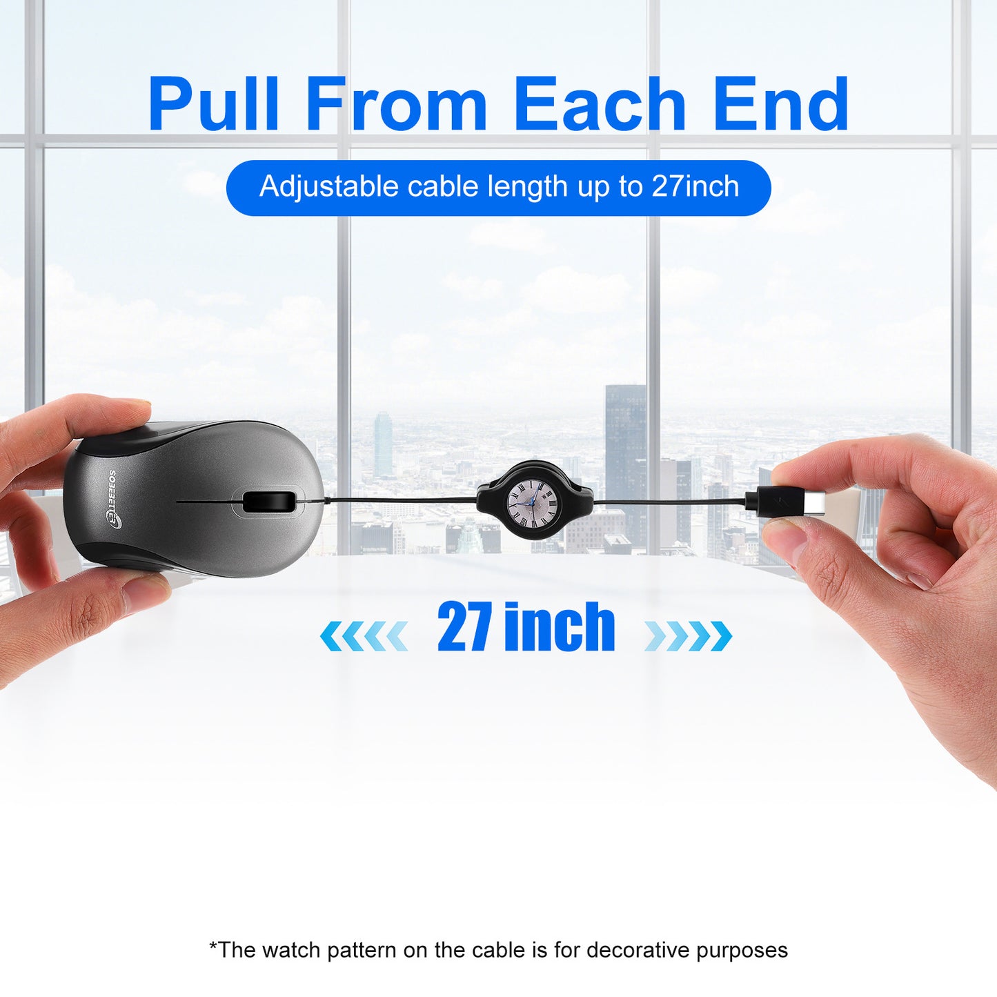 Blue and Black Portable Mini USB-C Mouse with Retractable Cable - Silent Click Travel Mouse for Laptop, MacBook, Tablet - Image 2