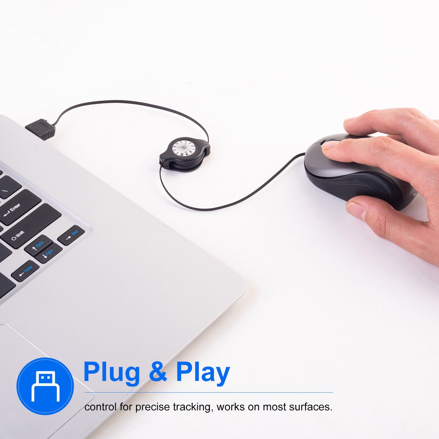 Grey and Black Portable Mini USB Mouse with Retractable Cable - Compact Travel Mouse for PC and Laptop - Image 5