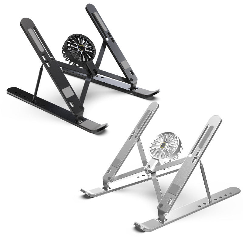 Silver Adjustable Aluminum Laptop Stand with Detachable Cooling Fan - Portable Ergonomic Riser for Desk - Image 2