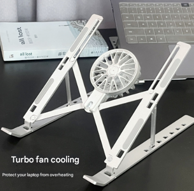 Black Adjustable Aluminum Laptop Stand with Detachable Cooling Fan - Portable Ergonomic Riser for Desk - Image 3