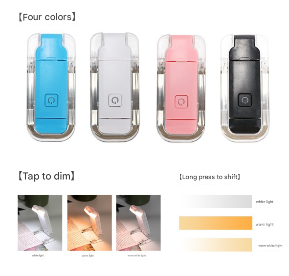 2 Pcs Black USB Rechargeable Clip-on LED Book Light - 3 Color Modes & Dimmable Brightness for Eye-Caring Reading - Image 2