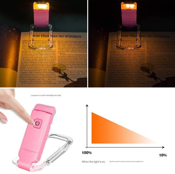 2 Pcs Black USB Rechargeable Clip-on LED Book Light - 3 Color Modes & Dimmable Brightness for Eye-Caring Reading - Image 8
