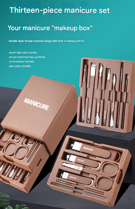 Pink Premium 13-in-1 Manicure & Grooming Kit - Professional Carbon Steel Pedicure Set with Dual-Drawer Case & Mirror - Image 2