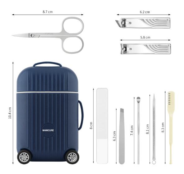 White Mini Suitcase Manicure Set - 8-Piece Portable Grooming & Nail Care Travel Kit - Image 9