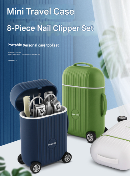 Dark Blue Mini Suitcase Manicure Set - 8-Piece Portable Grooming & Nail Care Travel Kit - Image 2