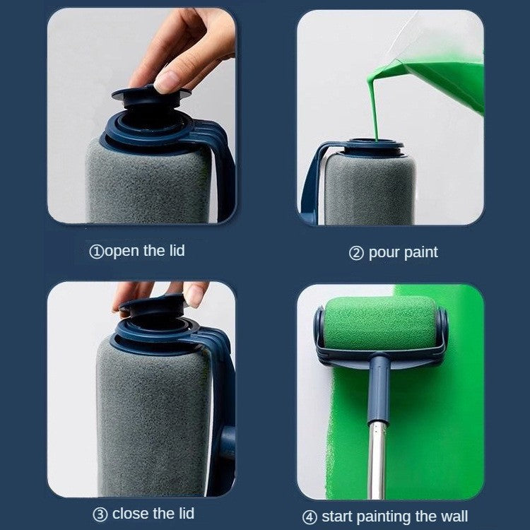 Dark Blue and Grey Pro Refillable Paint Roller Set with Extension Pole - No-Drip Easy Fill Wall Painting Tool Kit - Image 5