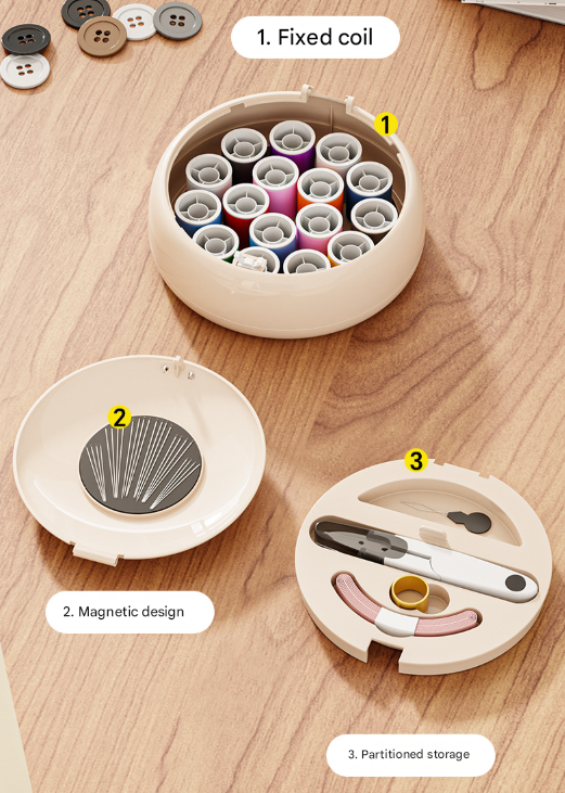 Beige Modern Compact Sewing Kit Organizer - All-in-One with Magnetic Needle Case - Image 5