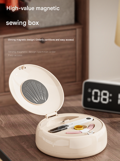 White Modern Compact Sewing Kit Organizer - All-in-One with Magnetic Needle Case - Image 3
