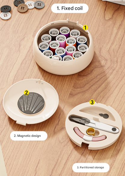White Modern Compact Sewing Kit Organizer - All-in-One with Magnetic Needle Case - Image 4