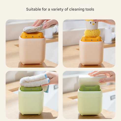 2 Pcs Yellow Cute Cat Press-to-Dispense Soap Pump & Sponge Caddy for Kitchen Sink - Image 3