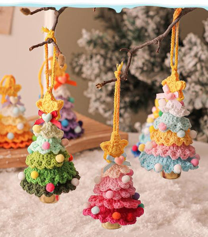 2 Pcs Style C Yellow and Green Handmade Crochet Christmas Tree Ornament - Festive Hanging Decoration with Jingle Bell - Image 5