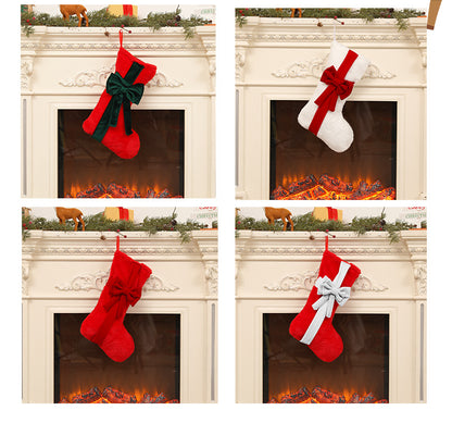 2 Pcs Red Stitching White Bow Luxurious Velvet Christmas Stocking with Elegant Bow - Large 45cm Holiday Mantel Decoration - Image 2