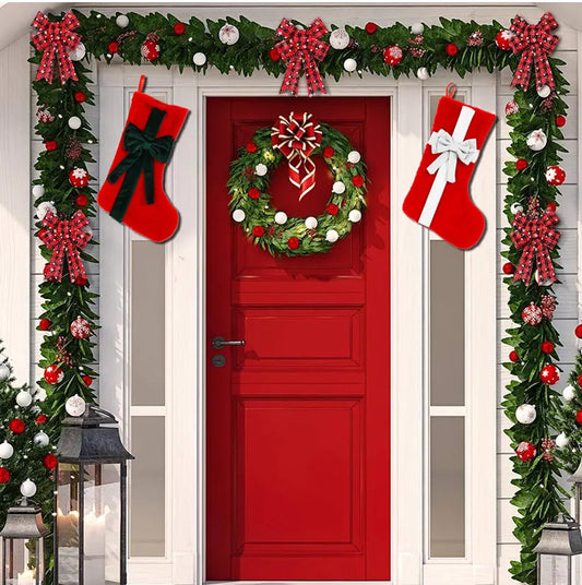 2 Pcs Red Stitching White Bow Luxurious Velvet Christmas Stocking with Elegant Bow - Large 45cm Holiday Mantel Decoration - Image 4