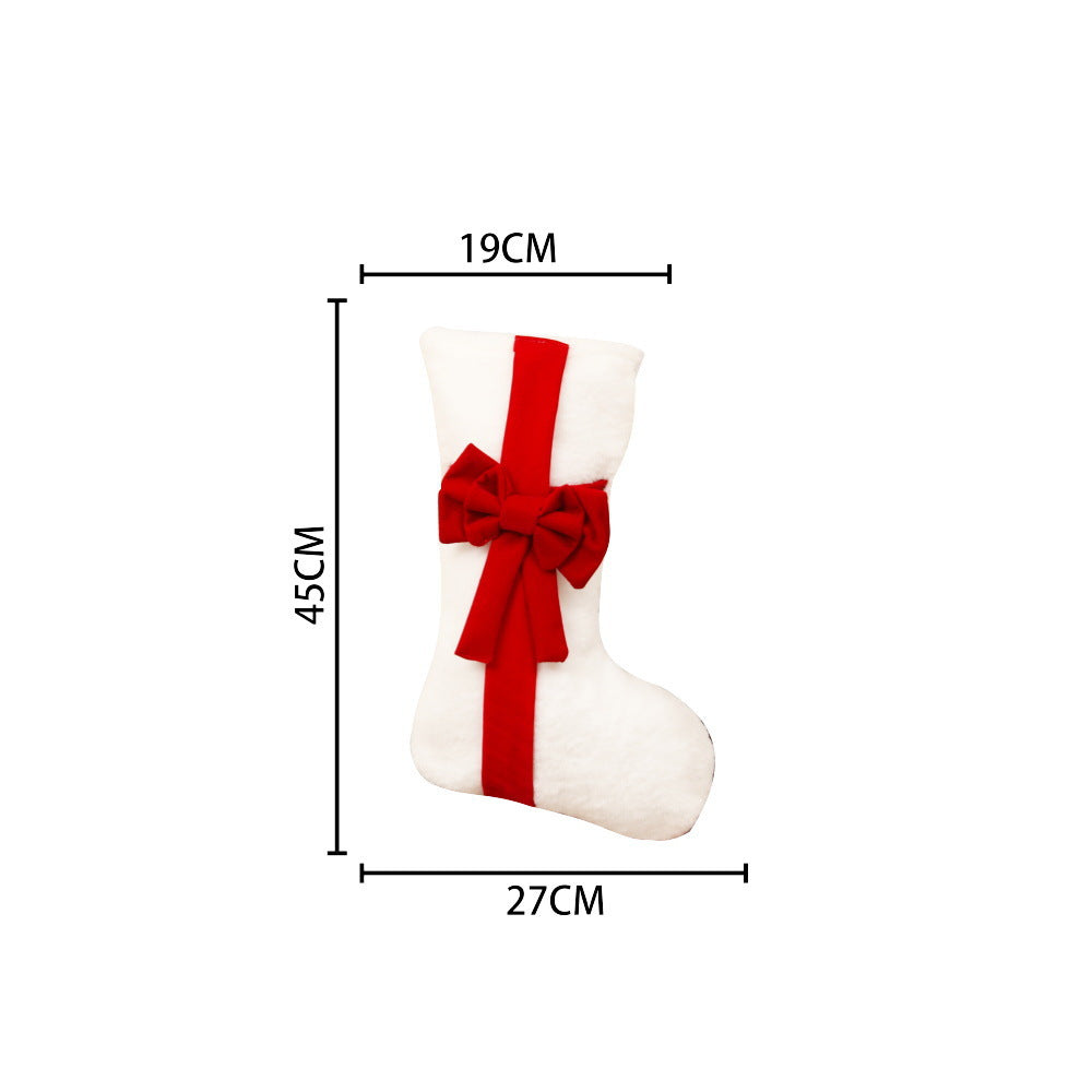 2 Pcs Red Stitching White Bow Luxurious Velvet Christmas Stocking with Elegant Bow - Large 45cm Holiday Mantel Decoration - Image 5