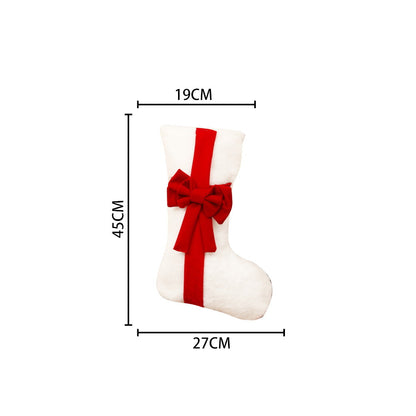 2 Pcs Red Stitching White Bow Luxurious Velvet Christmas Stocking with Elegant Bow - Large 45cm Holiday Mantel Decoration - Image 5