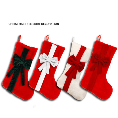 2 Pcs Red Stitching White Bow Luxurious Velvet Christmas Stocking with Elegant Bow - Large 45cm Holiday Mantel Decoration - Image 6