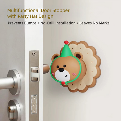 3 Pcs (Pink + Brown + Yellow) Adorable Bear Wall Protector - Multi-Use Self-Adhesive Door Stopper Bumper - Image 2