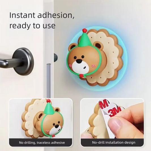 3 Pcs (Pink + Brown + Yellow) Adorable Bear Wall Protector - Multi-Use Self-Adhesive Door Stopper Bumper - Image 4