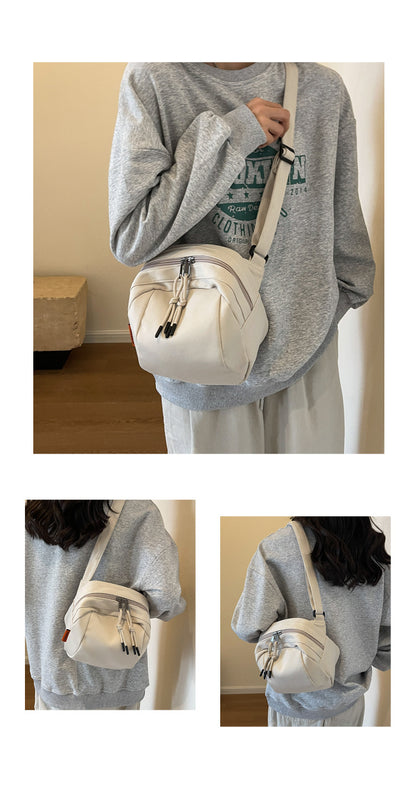 White Lightweight Canvas Crossbody Bag - Minimalist Casual Shoulder Satchel with Adjustable Strap - Image 2