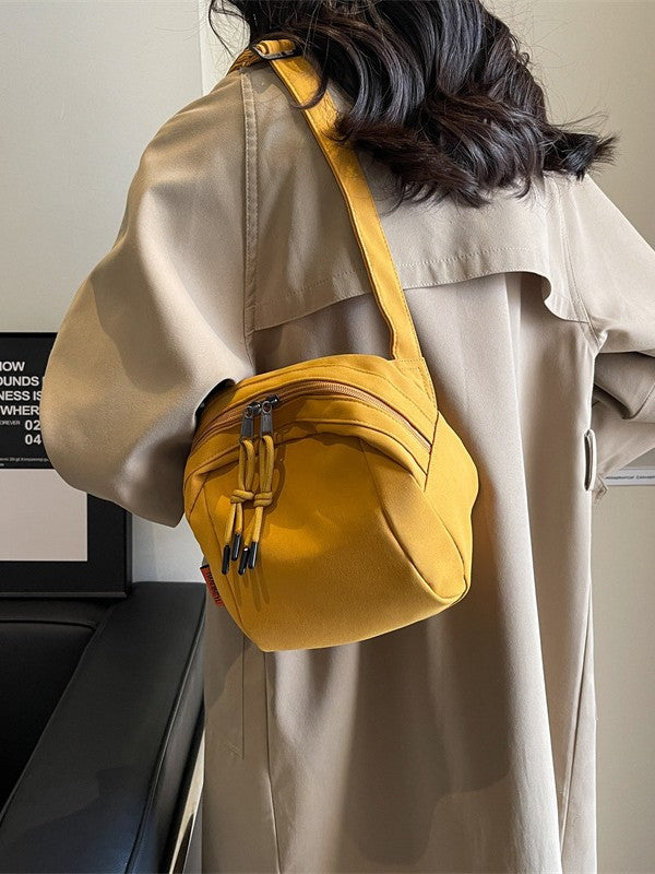 Yellow Lightweight Canvas Crossbody Bag - Minimalist Casual Shoulder Satchel with Adjustable Strap - Image 6