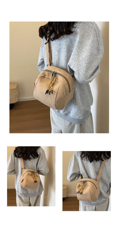 Khaki Lightweight Canvas Crossbody Bag - Minimalist Casual Shoulder Satchel with Adjustable Strap - Image 2