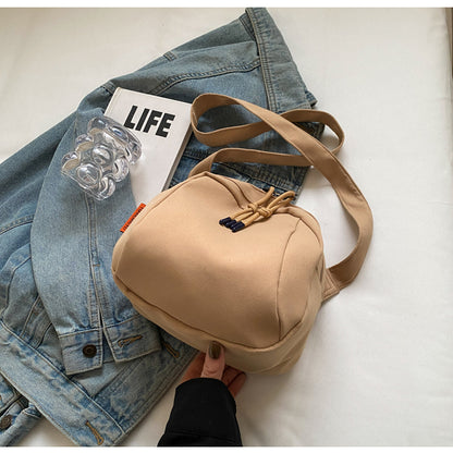 Khaki Lightweight Canvas Crossbody Bag - Minimalist Casual Shoulder Satchel with Adjustable Strap - Image 4