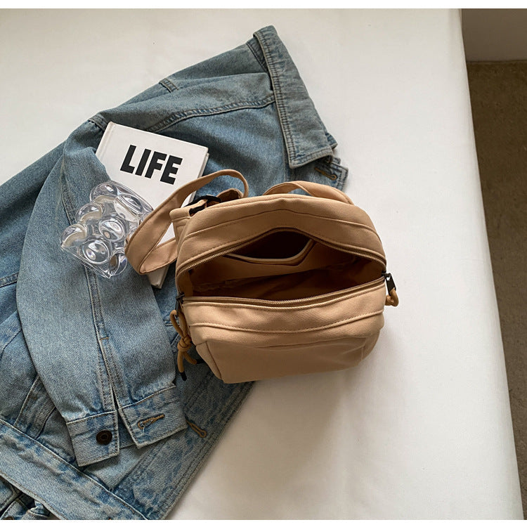 Khaki Lightweight Canvas Crossbody Bag - Minimalist Casual Shoulder Satchel with Adjustable Strap - Image 6