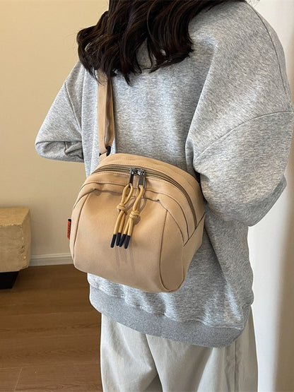 Khaki Lightweight Canvas Crossbody Bag - Minimalist Casual Shoulder Satchel with Adjustable Strap - Image 7