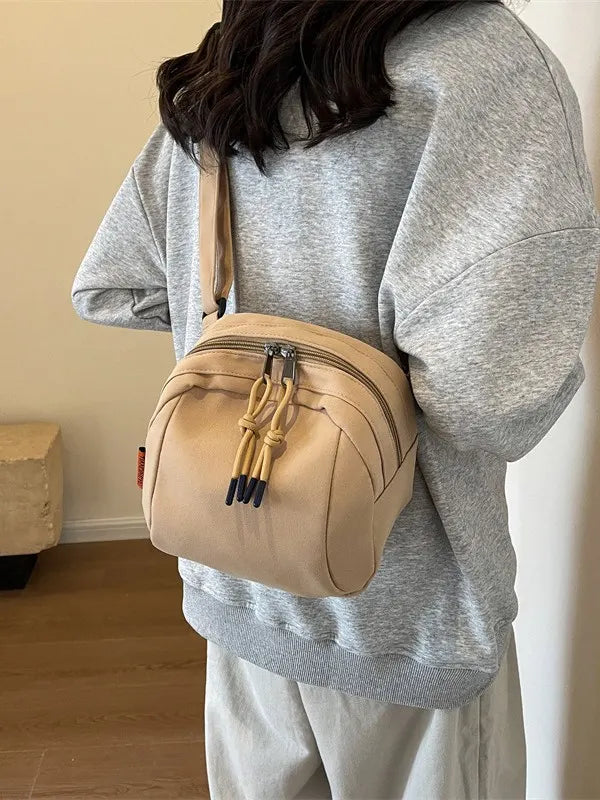 Khaki Lightweight Canvas Crossbody Bag - Minimalist Casual Shoulder Satchel with Adjustable Strap - Image 7
