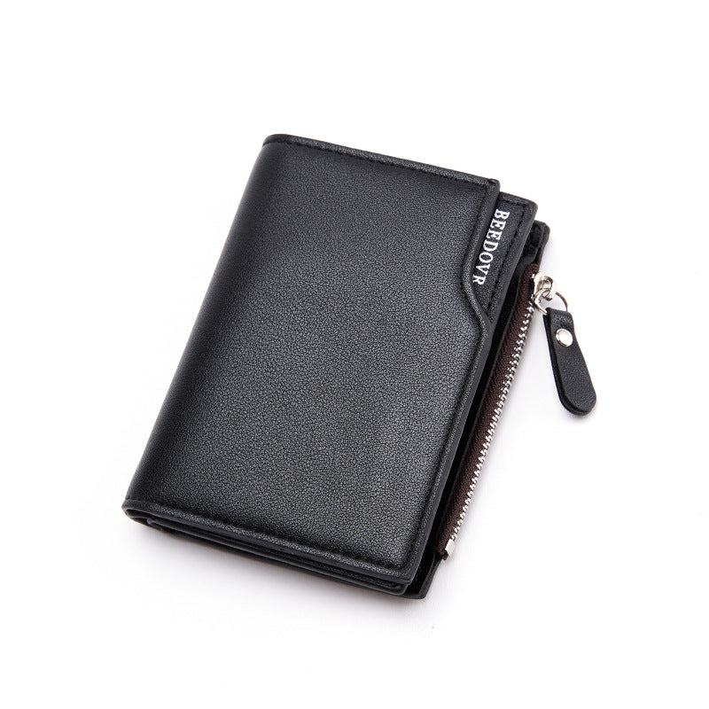 Brown Men's Slim Vertical Bifold Wallet - PU Leather Card Holder with Zipper Coin Pocket and ID Window - Image 2