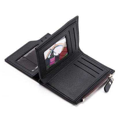 Brown Men's Slim Vertical Bifold Wallet - PU Leather Card Holder with Zipper Coin Pocket and ID Window - Image 3