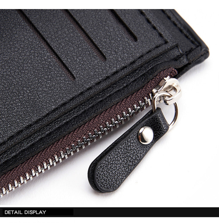Brown Men's Slim Vertical Bifold Wallet - PU Leather Card Holder with Zipper Coin Pocket and ID Window - Image 5