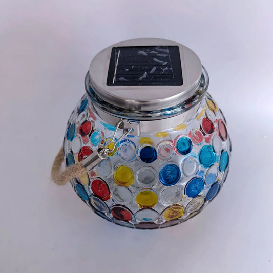 Colorful White Light Mosaic Solar Lantern - Decorative Stained Glass Jar Light for Garden Patio and Tabletop Decor - Image 3