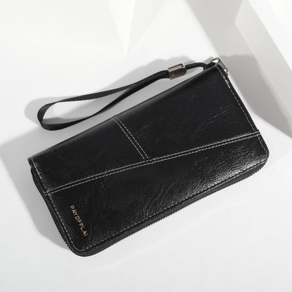Black Men's Long Zipper Wallet Clutch - PU Leather Wristlet with Phone and Card Slots - Image 2