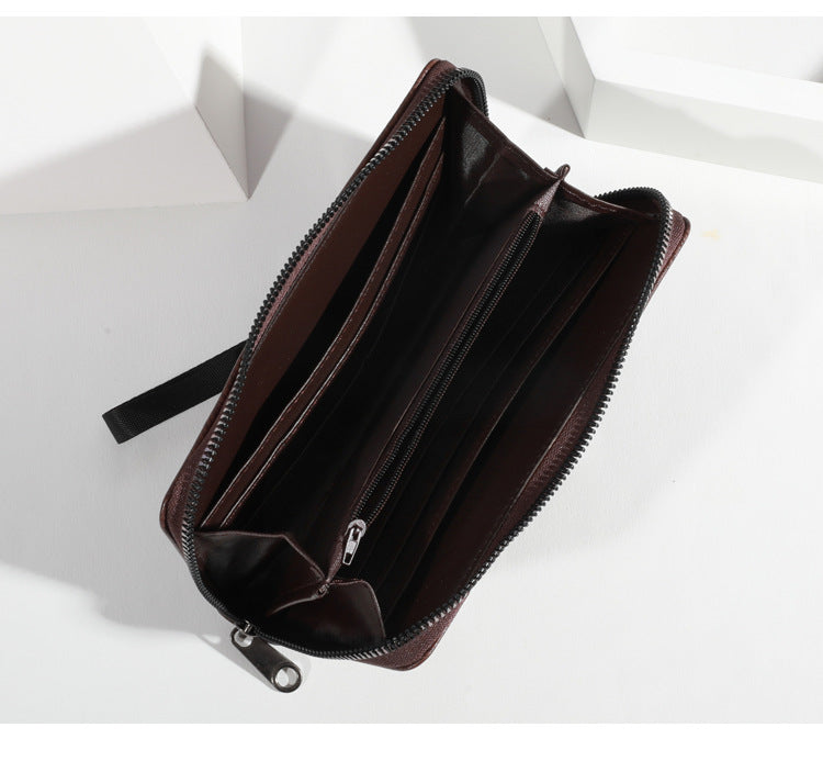 Black Men's Long Zipper Wallet Clutch - PU Leather Wristlet with Phone and Card Slots - Image 6